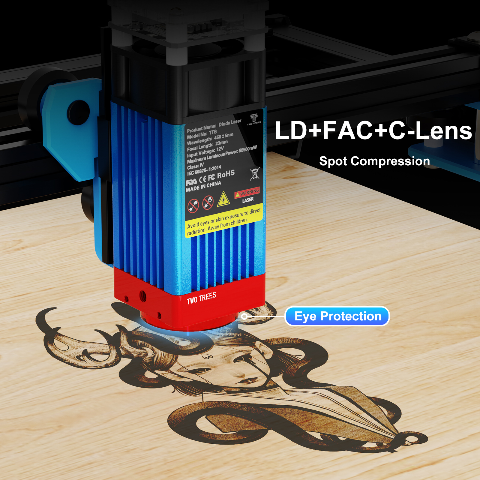 TTS 5.5W 3D Laser Engraving and Cutting Machine Multi-Function for Acrylic Plywood Wood Metal Plastic New