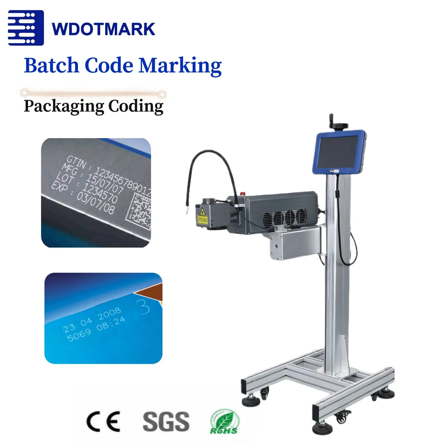 High Speed Save Cost 110X110mm 30W Fly CO2 Laser Marking Machine for MFG Dom Batch No Meas Mod ISO on Plastic Paper Bamboo MDF