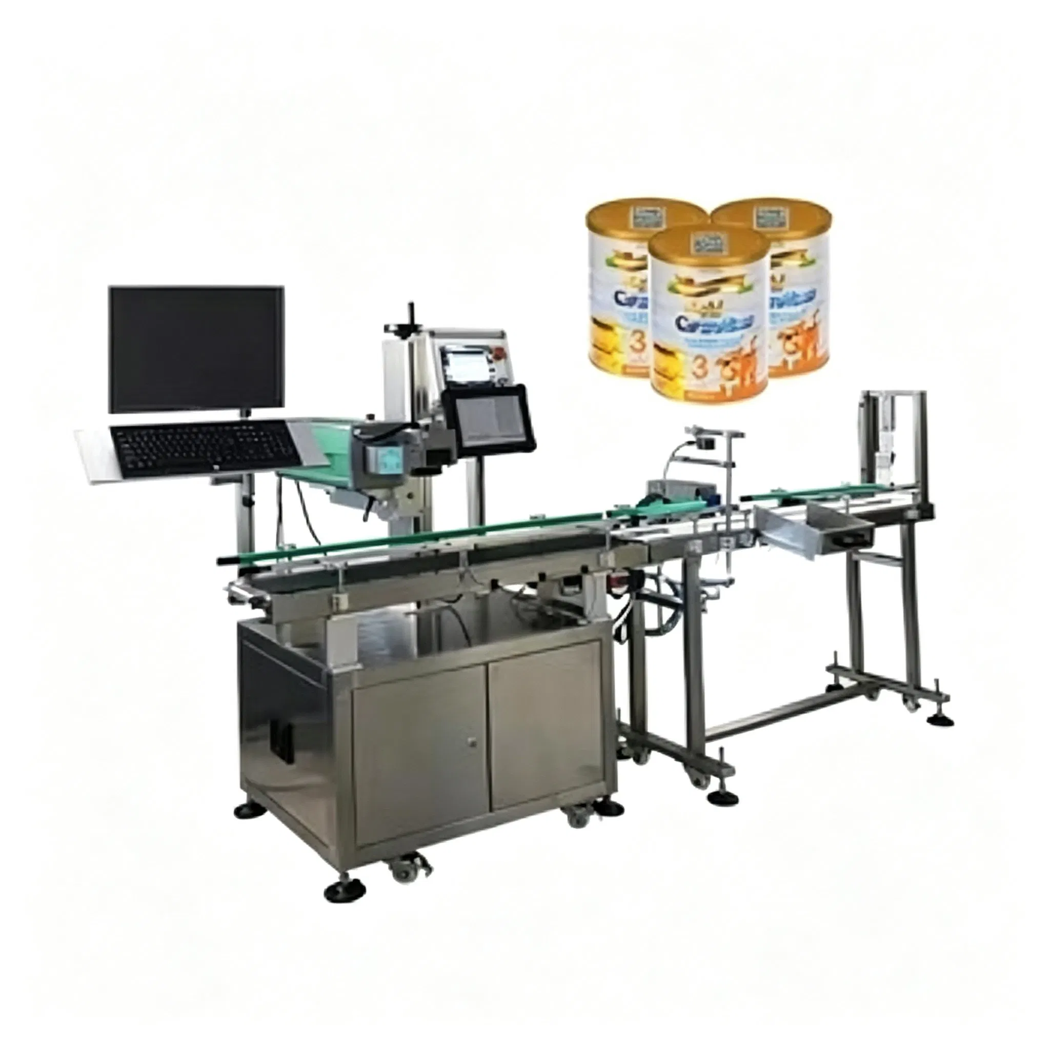 Fully Automatic Industrial Laser Marking Machines Integrated Coding System for Multi-Size Production Milk Powder Cans