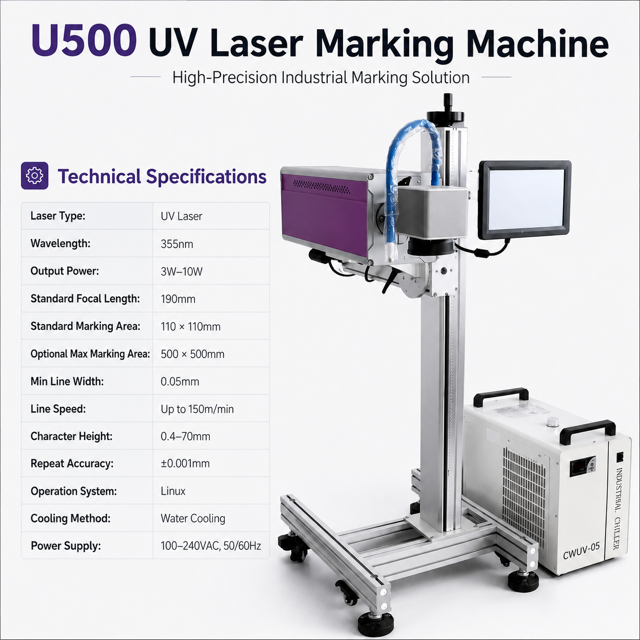 Factory Price 3W 5W 10W UV Laser Marking Machine Manufacturer 355nm Cold Marking for Glass Plastic Metal Ceramic Medical Device