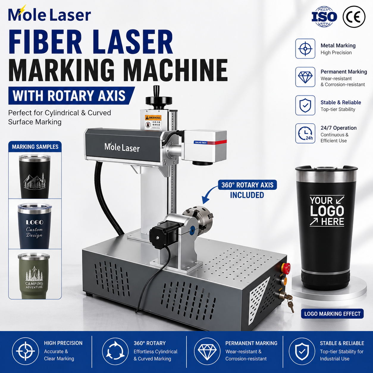 All-in-one Fiber Laser Marking Machine With Rotary Axis 20W 30W 50W For Tumbler Cup Metal Engraving Device