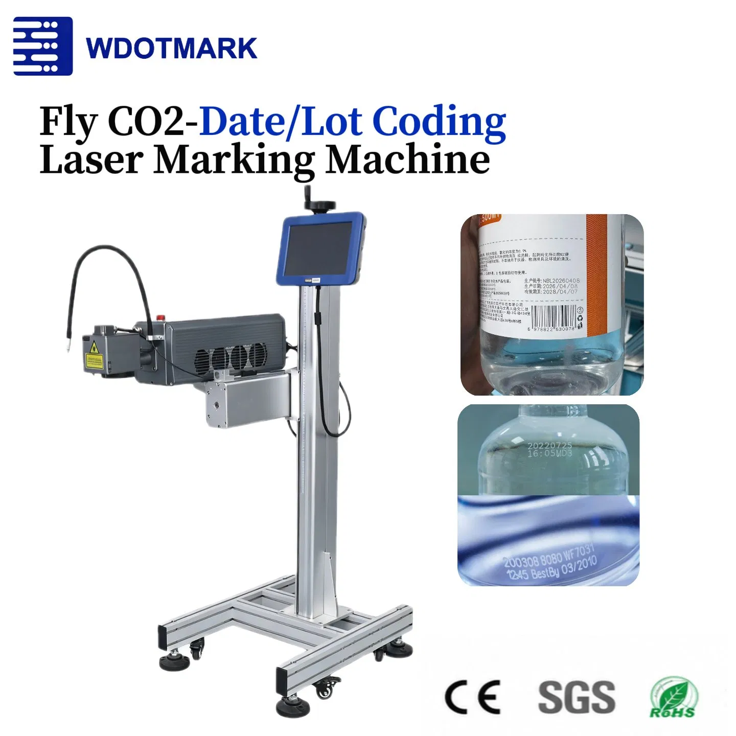 High Speed Save Cost 110X110mm 30W Fly CO2 Laser Marking Machine for MFG Dom Batch No Meas Mod ISO on Plastic Paper Bamboo MDF