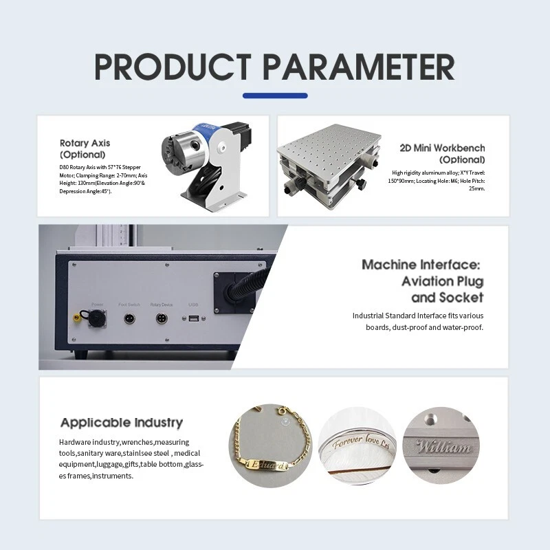 Portable Name Photo Printing Machine Stainless Steel Laser Engraving Marking Machine for Metal Gold Jewellery
