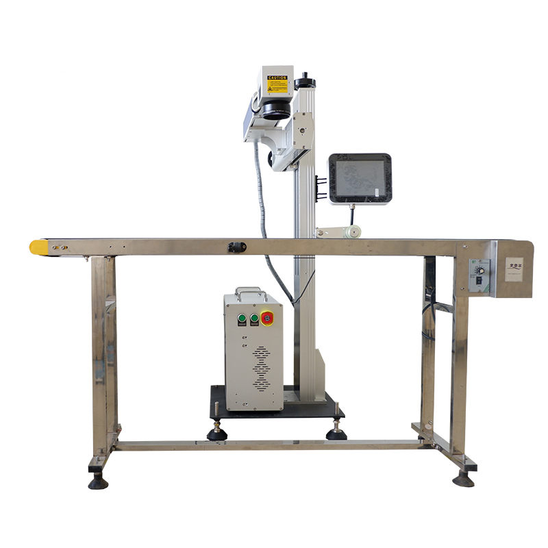 High Speed Online 30w 60w Co2 Flying Laser Marking Date Coding Machine with Support Tablet Encoder and Fiber Sensor