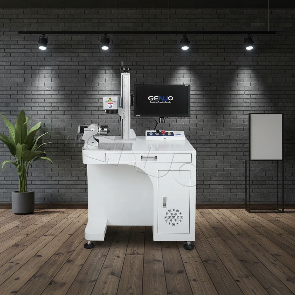 20W 30W 50W GENUO CNC Bench-Top Fiber Laser Marking Machine For Metal With DXF/BMP/AI/DWG/DST Support