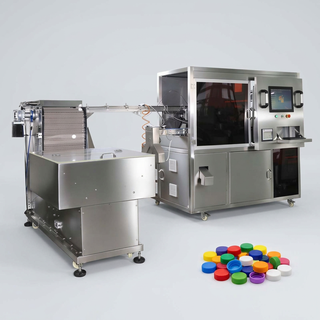 Automated Bottle Cap UV Laser Double Sided Marking Machine with Vision Inspection &amp; Anti-Counterfeiting Traceability System