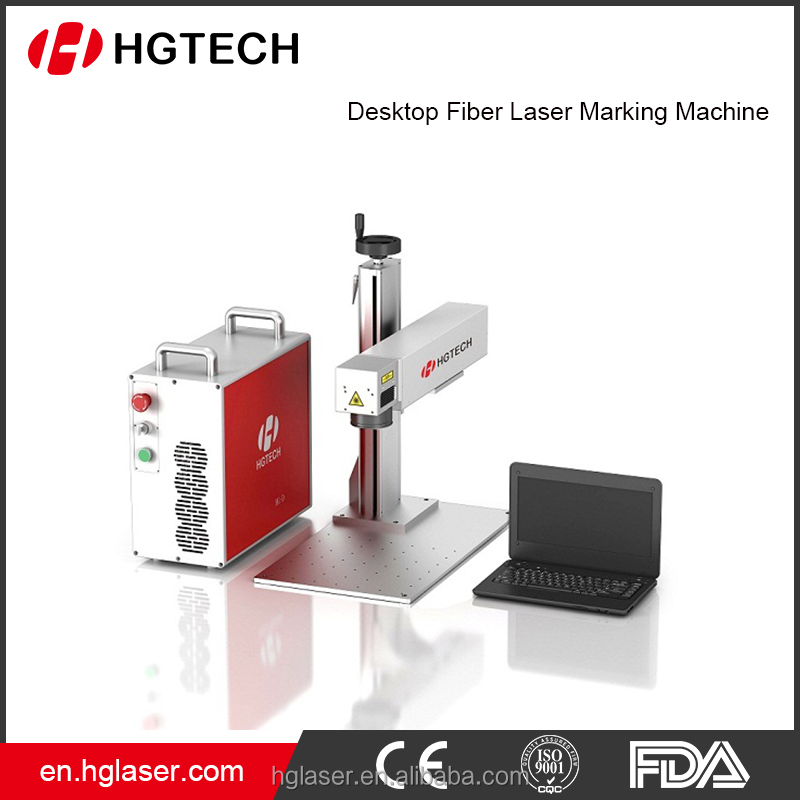 HGTECH Hot Sell 10W 20W 30W 50W Mini Desktop Fiber Laser Marking Machine for Metal