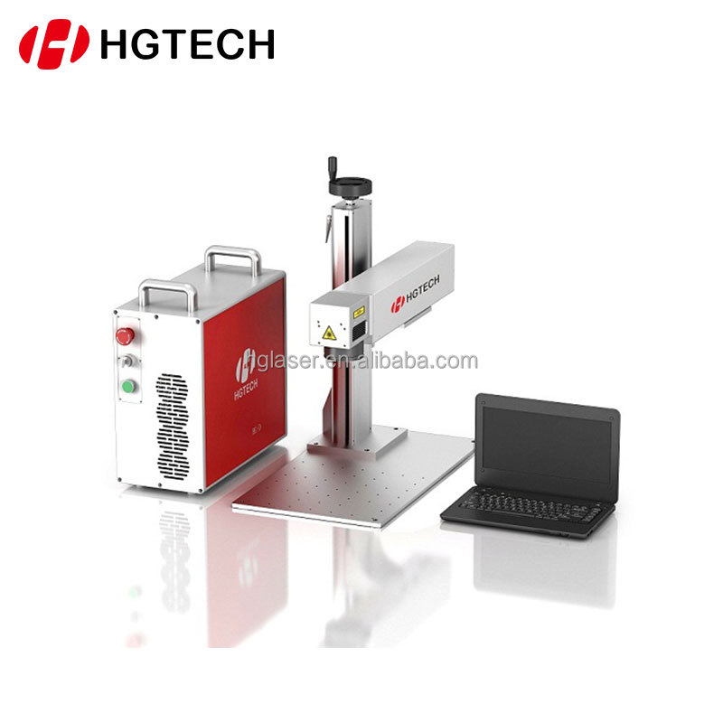 HGTECH Hot Sell 10W 20W 30W 50W Mini Desktop Fiber Laser Marking Machine for Metal