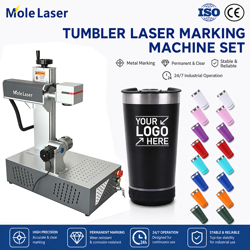All-in-one Fiber Laser Marking Machine With Rotary Axis 20W 30W 50W For Tumbler Cup Metal Engraving Device