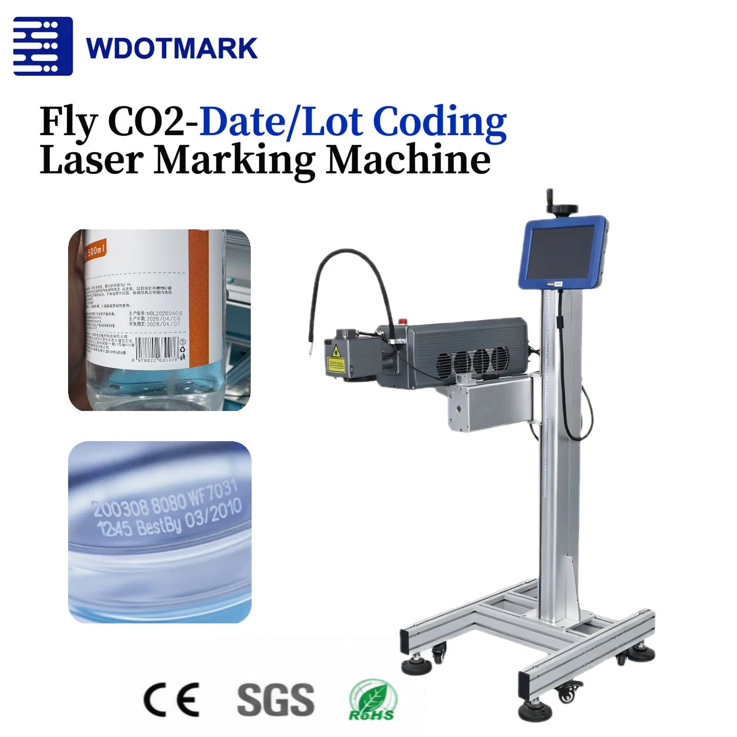 High Speed Save Cost 110X110mm 30W Fly CO2 Laser Marking Machine for MFG Dom Batch No Meas Mod ISO on Plastic Paper Bamboo MDF