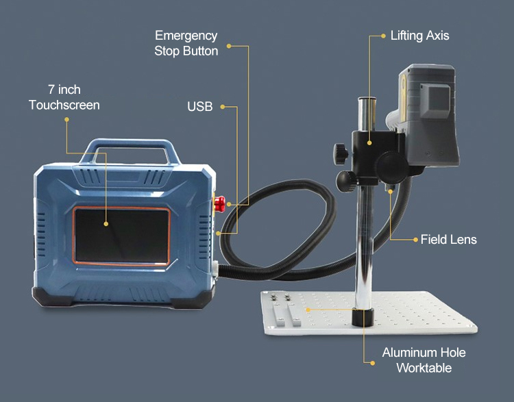 BLUETIMES 6kg Compact Size 20/30/50/60w Handheld Touchscreen Portable Fiber Laser Marker For Engraving Metal Tyre Rubber