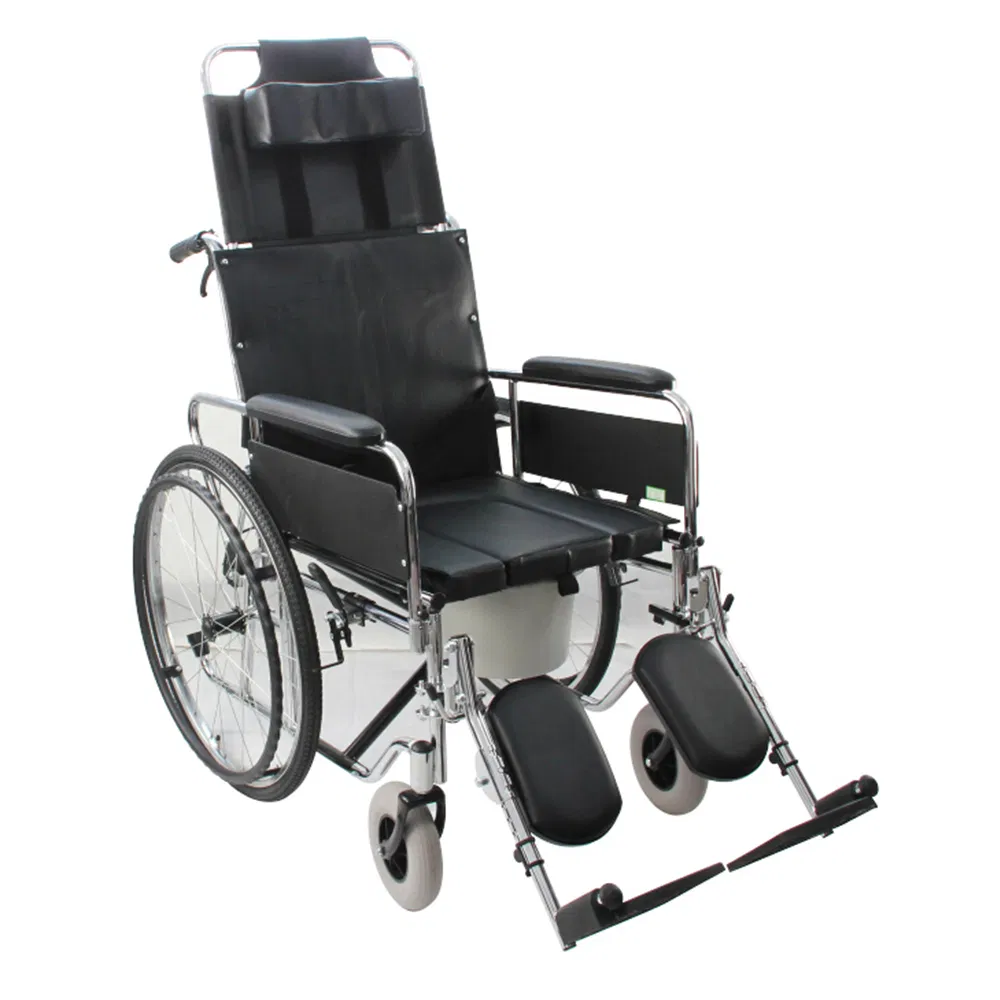High Back Wheelchair Reclining PU Leather Seat with Commode