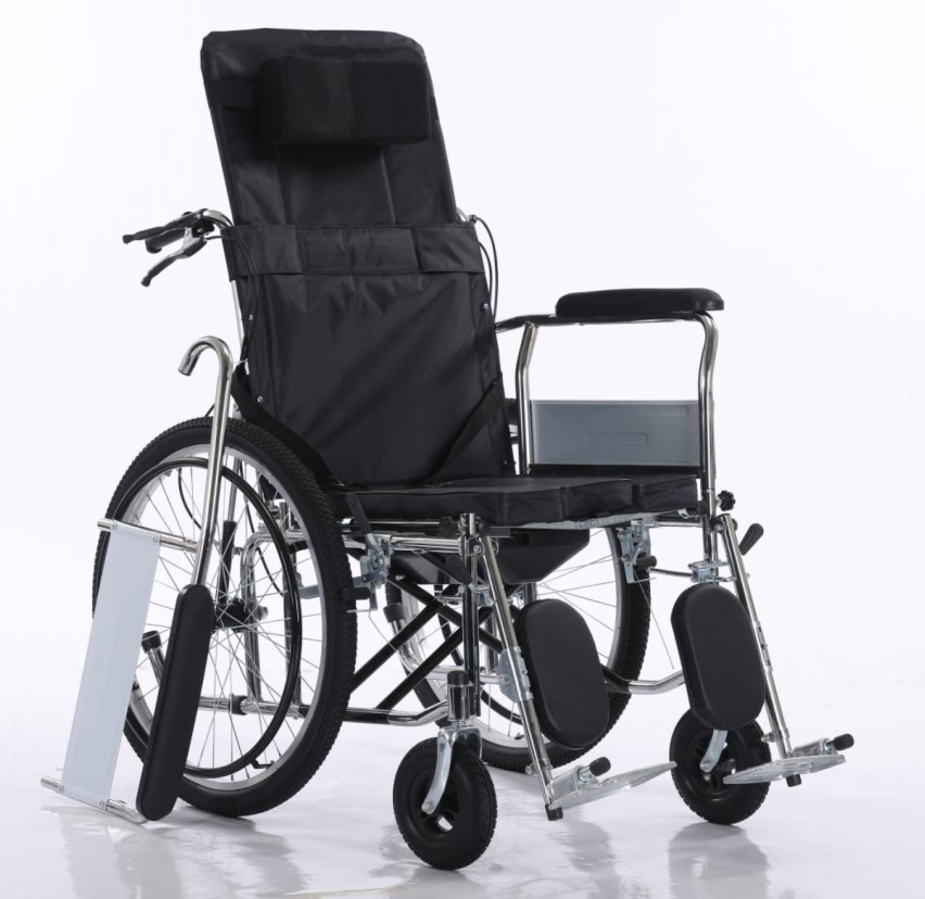 Multi-Functional Manual Hydraulic Wheelchair - All-Terrain Foldable Design Reclining Seat &amp; Chrome-Plated Structure