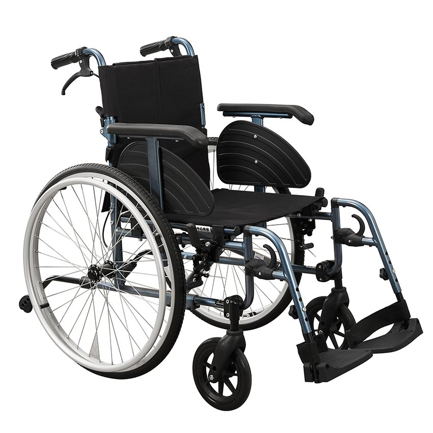 Aluminum Lightweight Blue Folding Manual Wheelchair with Removable Wheels for Elderly