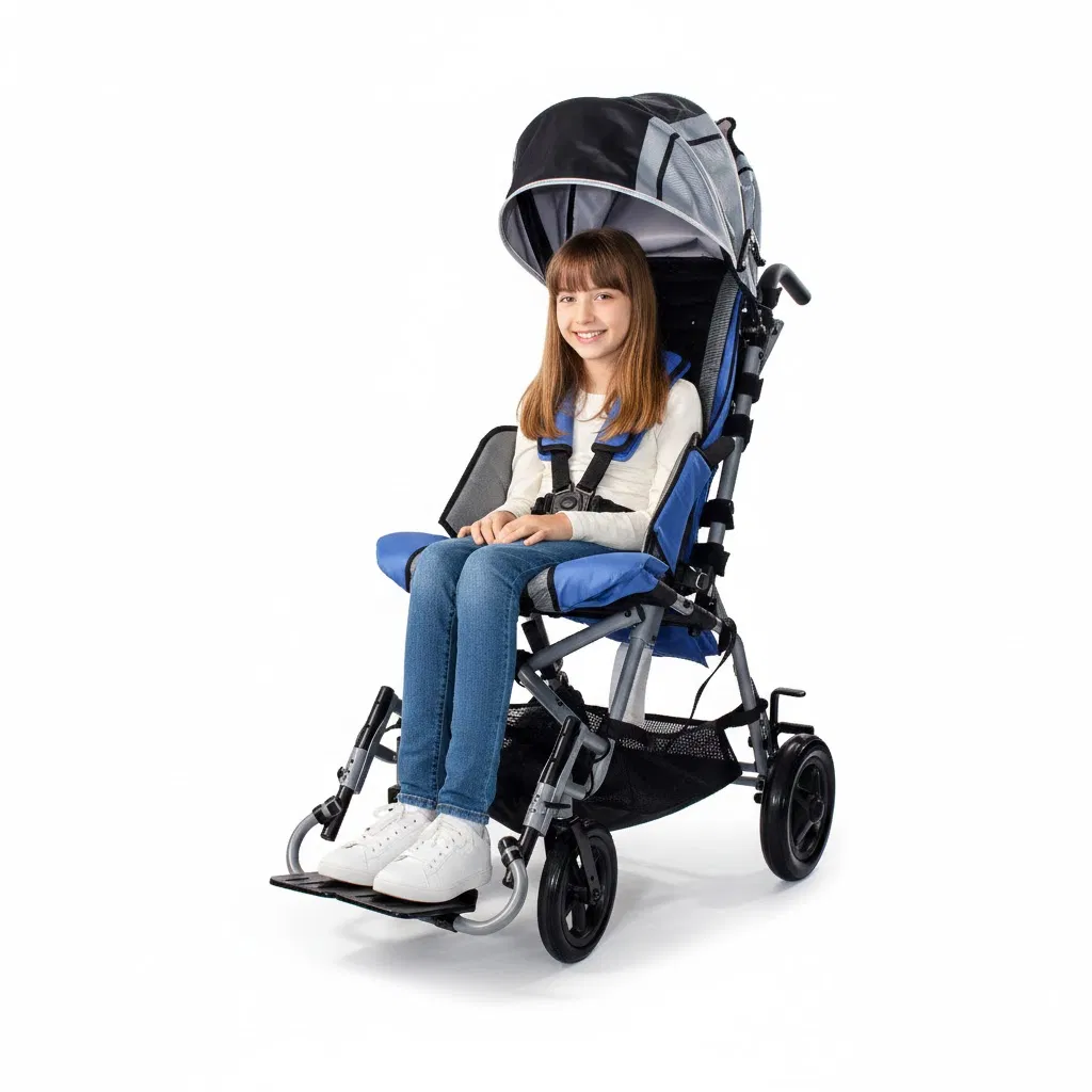 Steel Light Weight Children Baby Kids Safe Comfortable Recliner Tilt-in-Space Cerebral Palsy Manual Wheelchair