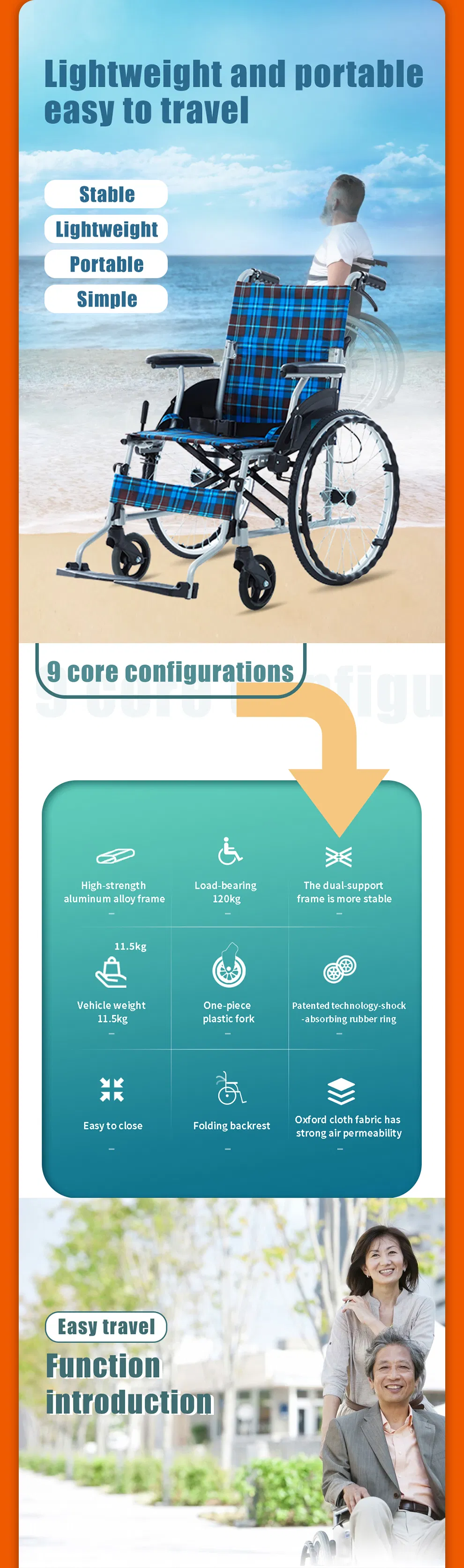 Ergonomic Design Foldable Manual Wheelchair