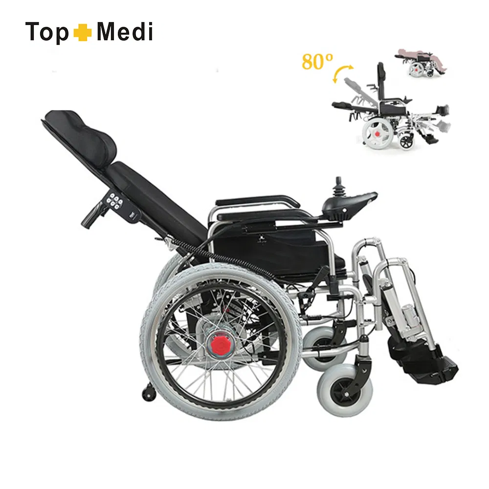 Recling Power Wheelchair with Tilt-in-Space Function Cushioned Head Immobilizer and Removable Armrests