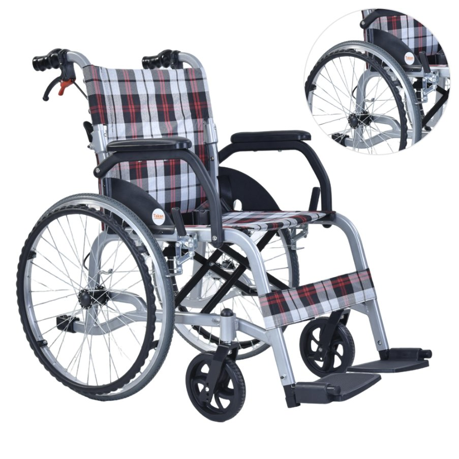 Lightweight Portable Fixed Armrest 7 Inch Caster Wheel Brake Manual Wheel Chair