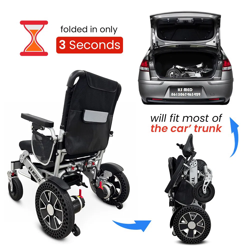 Ksm-606p Folding Disabled Wheelchair Electric Foldable Handicapped Power Wheel Chair with Seat Size 52 Cm for Sale