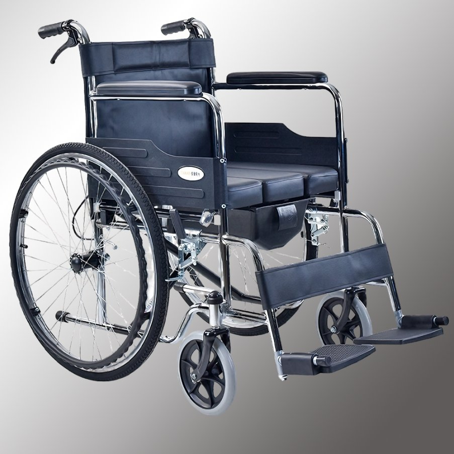 Heavy Duty Foldable Footrest 100kg Load Leather Pad Leather Cushion Manual Wheelchair