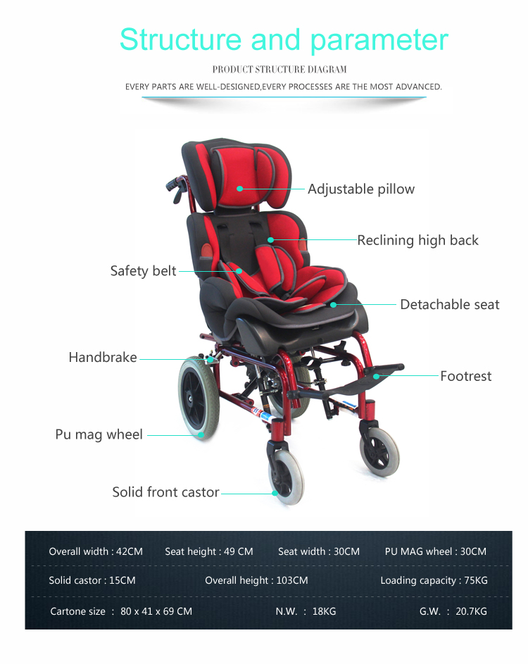 Pediatric Tilt in Space Wheelchair Small Lightweight Wheelchair Strollers