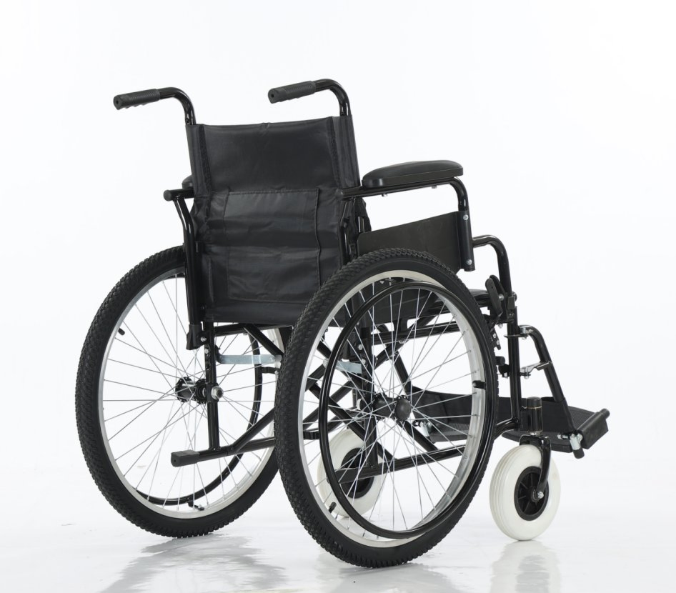 Manual Folding Wheelchair Swing-Away Armrests Detachable Leg Rests Heavy-Duty Tires