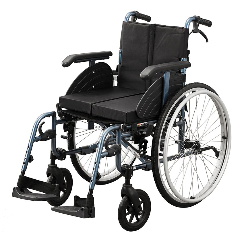 Aluminum Lightweight Blue Folding Manual Wheelchair with Removable Wheels for Elderly