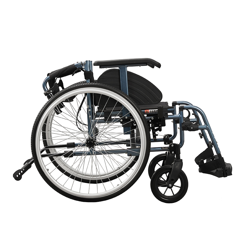 Aluminum Lightweight Blue Folding Manual Wheelchair with Removable Wheels for Elderly