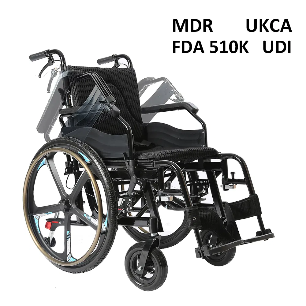 Ksm-201p Manual Light Wheelchairs Big 24'' Aluminium Quick Remove Tyre All Terrain Wheelchair with Parking Function Folding Wheelchairs Price
