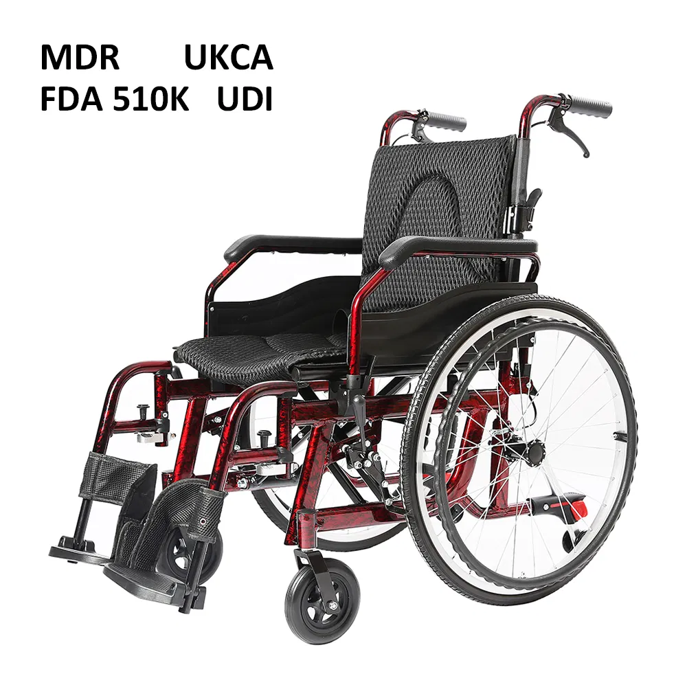 Ksm-201 Aluminum All Terrain Manual Wheelchair Safest Folding Manual Wheel Chair for Elderly with Parking Function