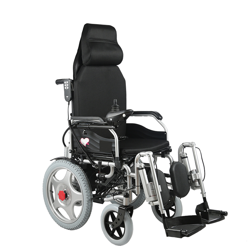 Recling Power Wheelchair with Tilt-in-Space Function Cushioned Head Immobilizer and Removable Armrests