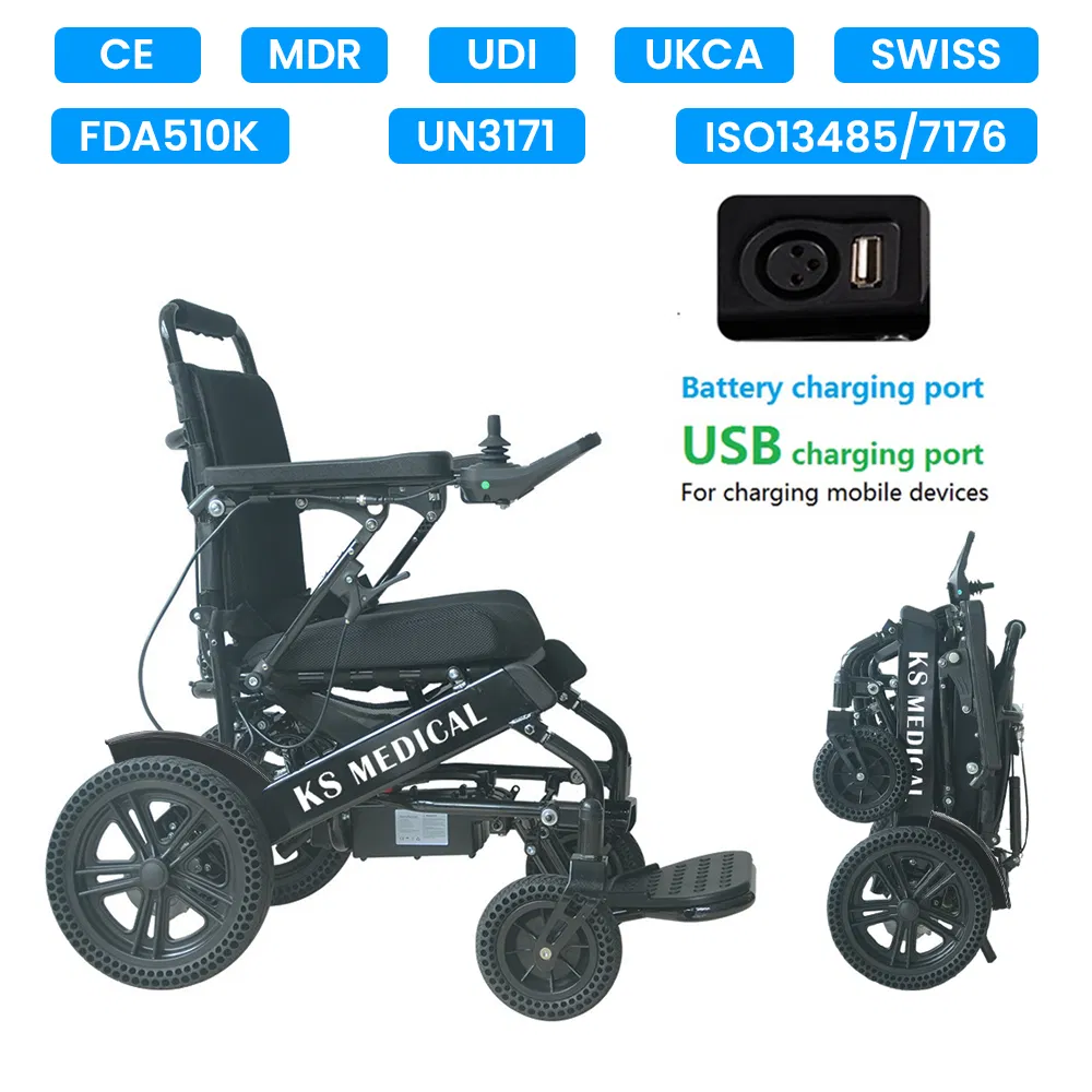 Ksm-601L Recling Electric Power Wheelchair with Tilt-in-Space Function, Portable Wheelchairs for Disabled Elderly People
