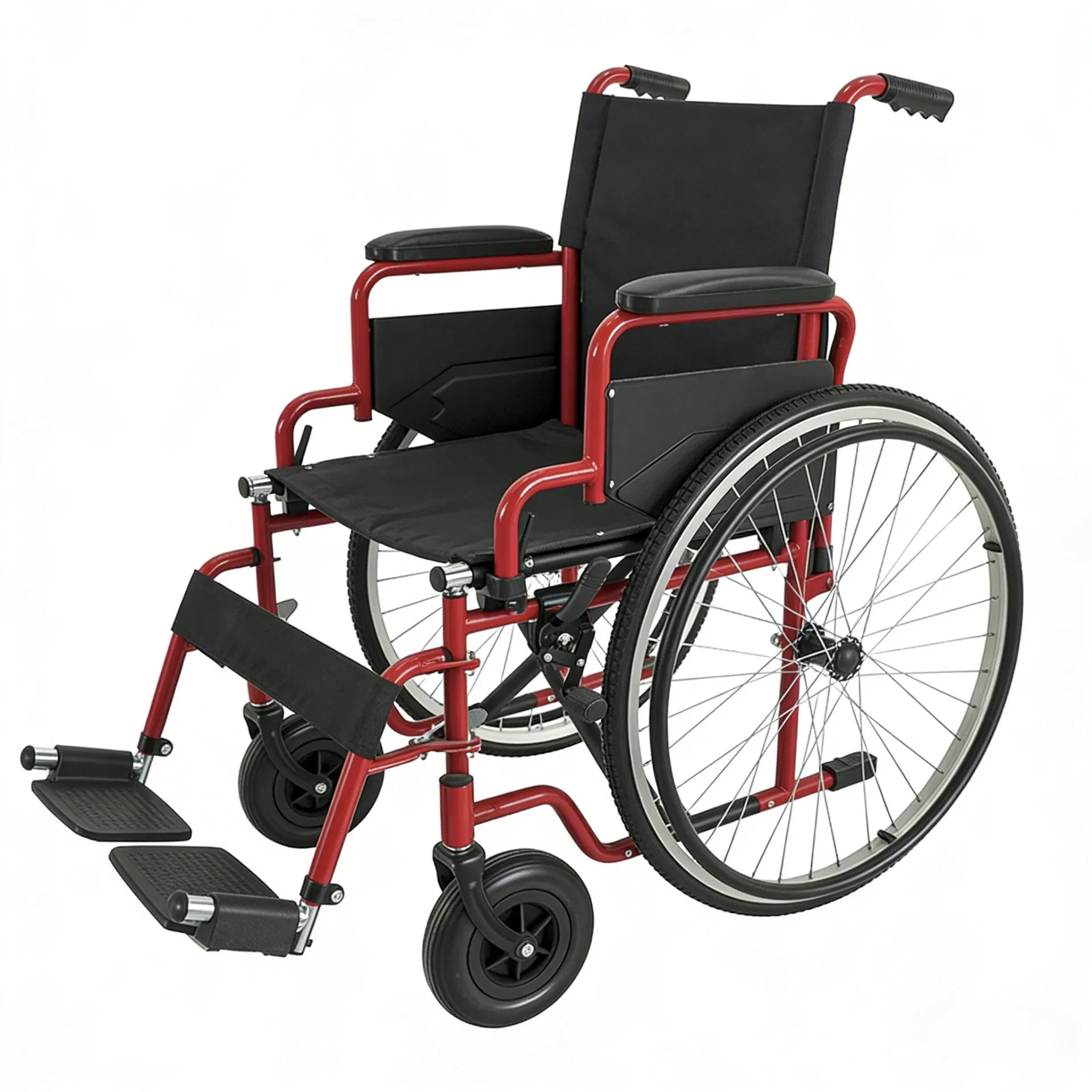 Heavy Duty Steel Manual Wheel Chair for Elders, Flip-up Armrest &amp; Detachable Legrest