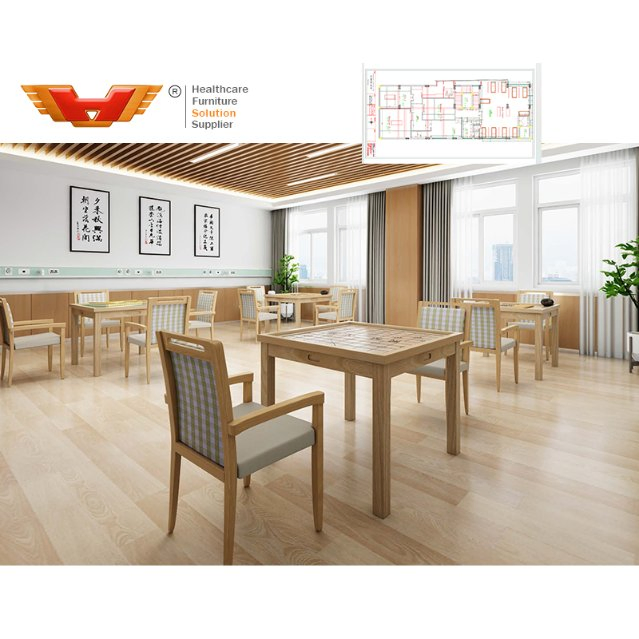 Turn Key Project Service Nursing Home Solid Wooden Restaurant Tables Furniture Set and Chairs