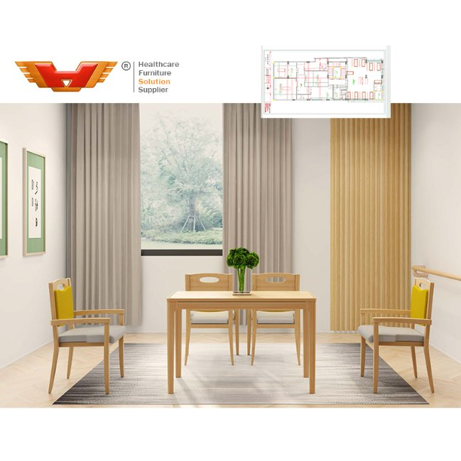 Turn Key Project Service Nursing Home Solid Wooden Restaurant Tables Furniture Set and Chairs