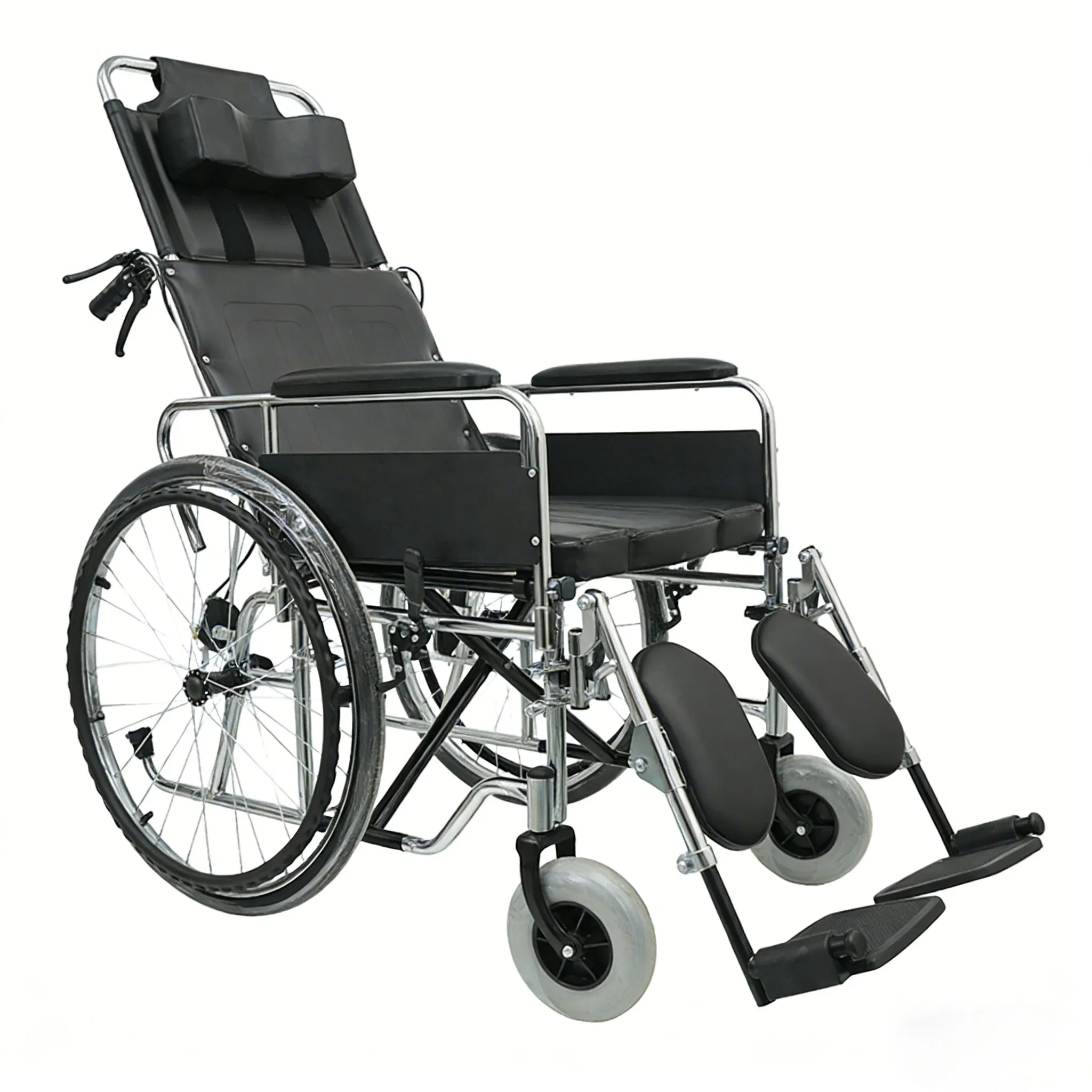 High Back Wheelchair Reclining PU Leather Seat with Commode
