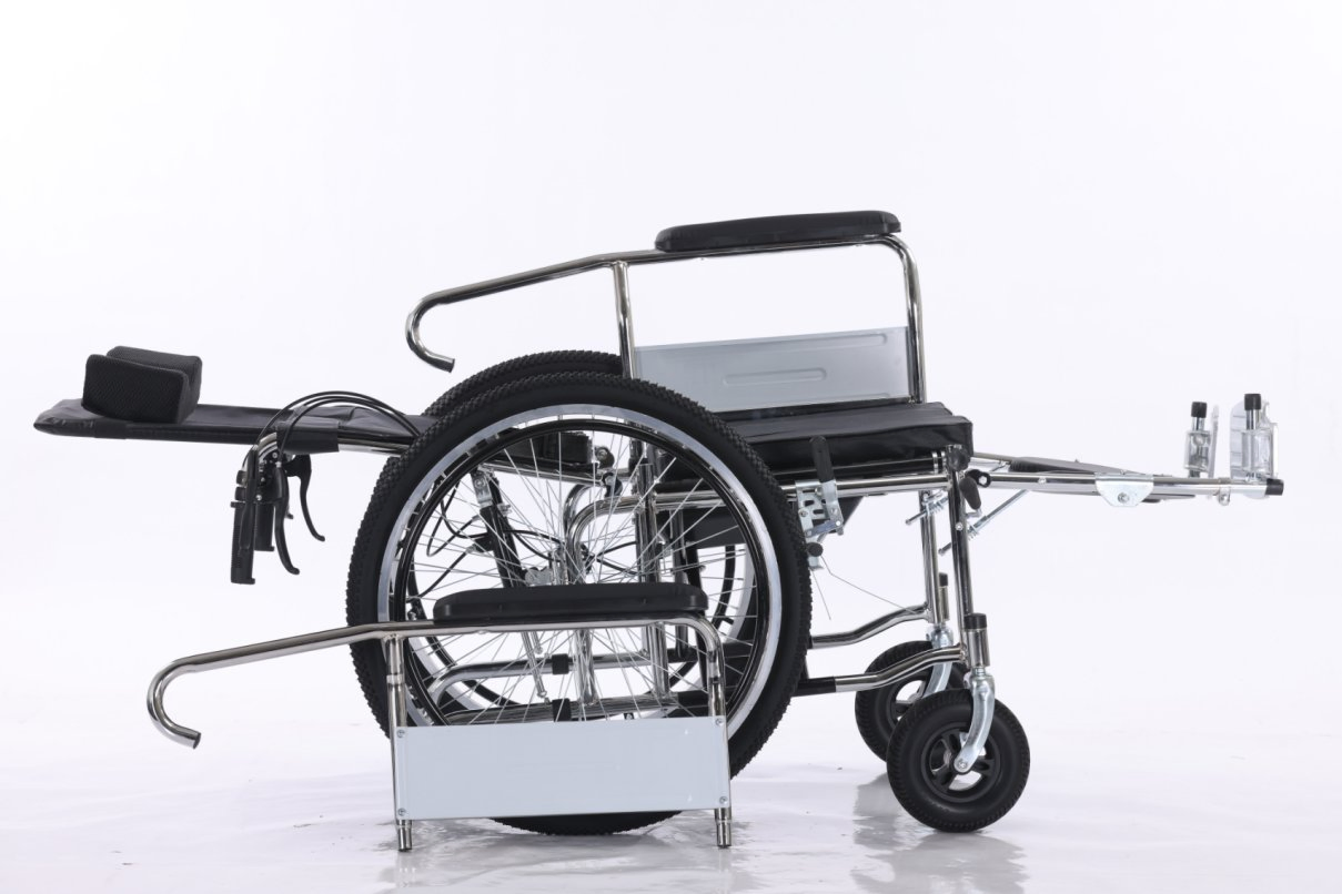 Multi-Functional Manual Hydraulic Wheelchair - All-Terrain Foldable Design Reclining Seat &amp; Chrome-Plated Structure