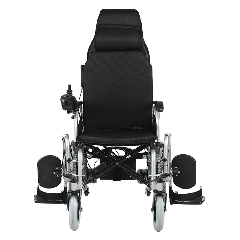 Recling Power Wheelchair with Tilt-in-Space Function Cushioned Head Immobilizer and Removable Armrests