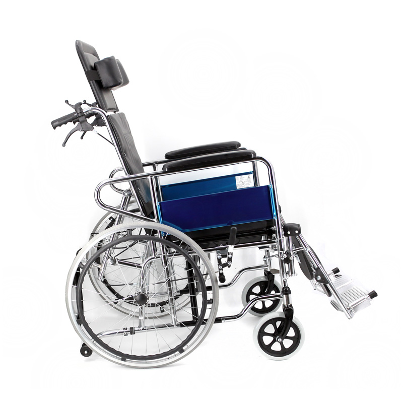 High Back Reclining Steel Commode Wheelchair, Detachable Armrest, Detachable Elevating Legrest