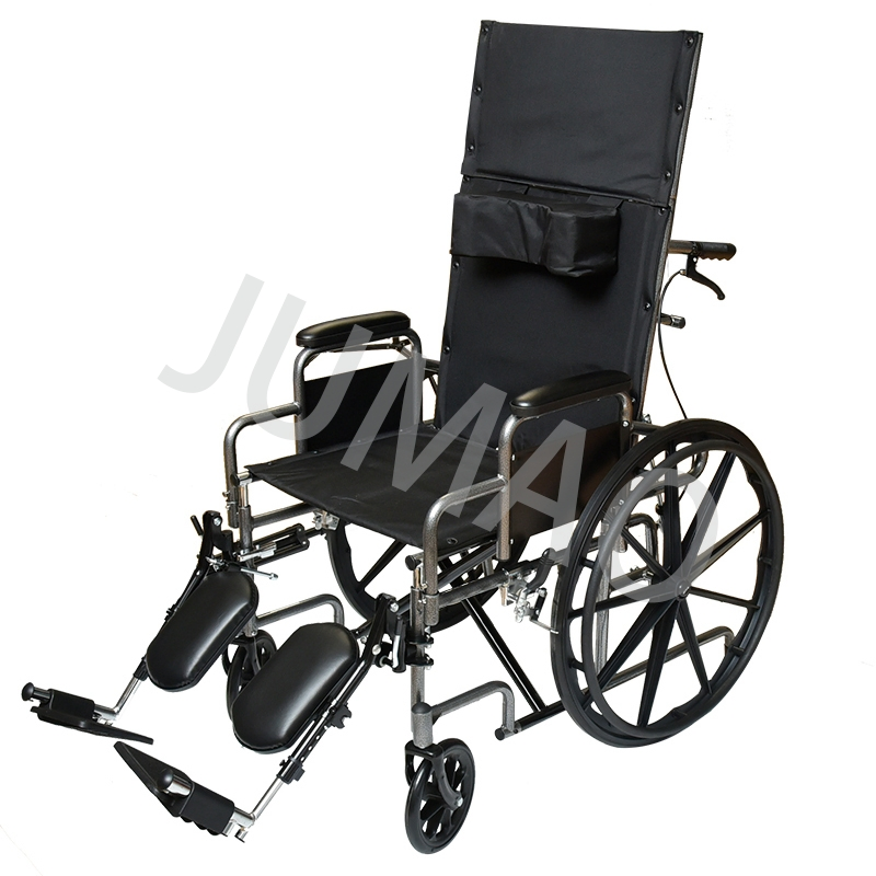 Reclining Steel Wheelchair with Anti-Tipper Headrest Elevating Legrest Seat Width 20 Inch