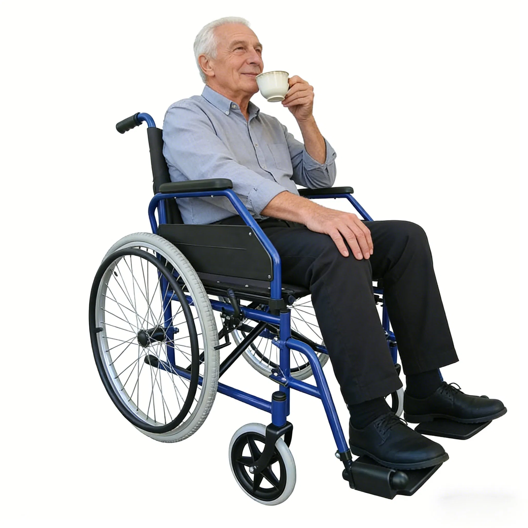 Durable Steel Wheelchair with Comfortable Seating for All Users