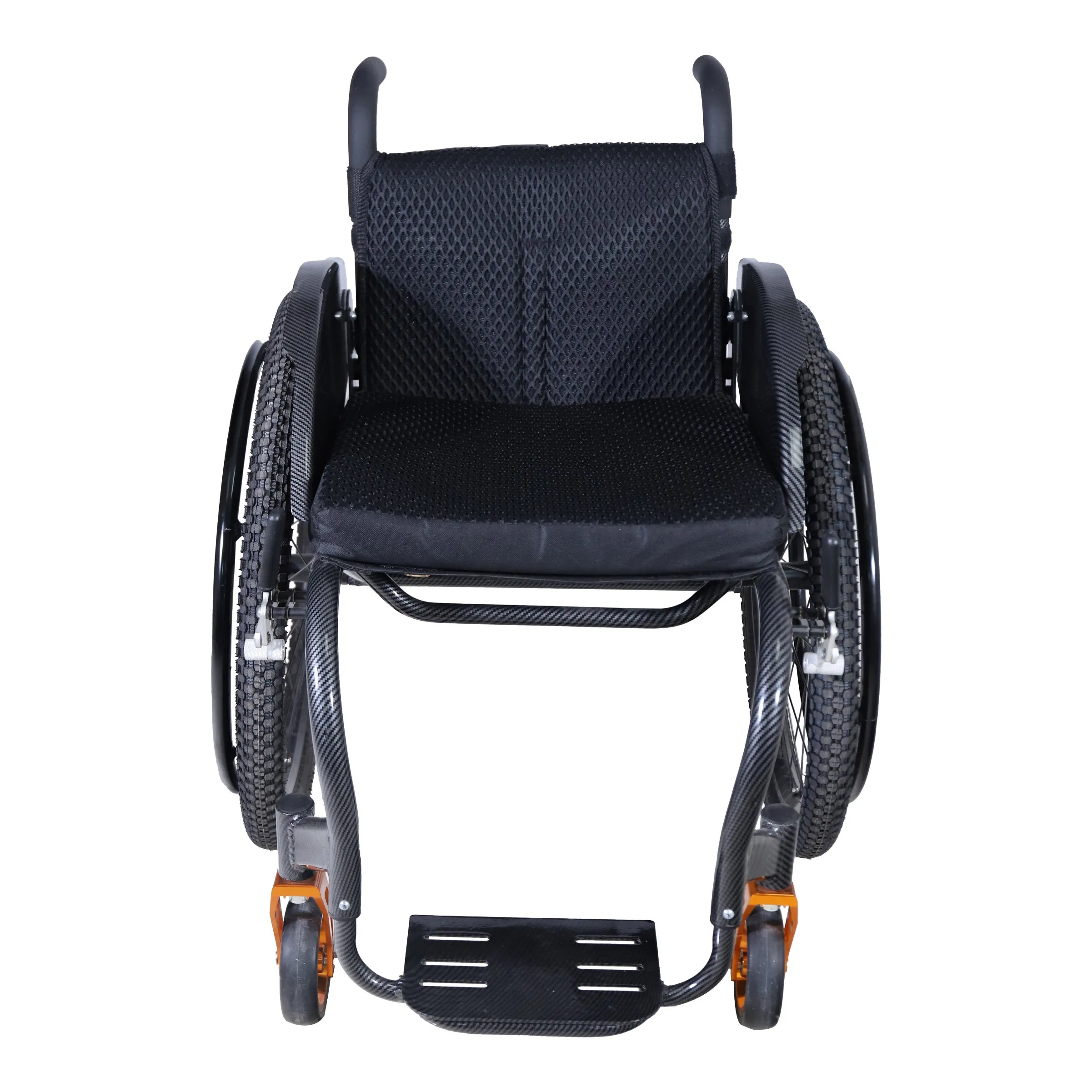 Deep Black Aluminum Alloy Sports Wheelchair with Orange Footrests