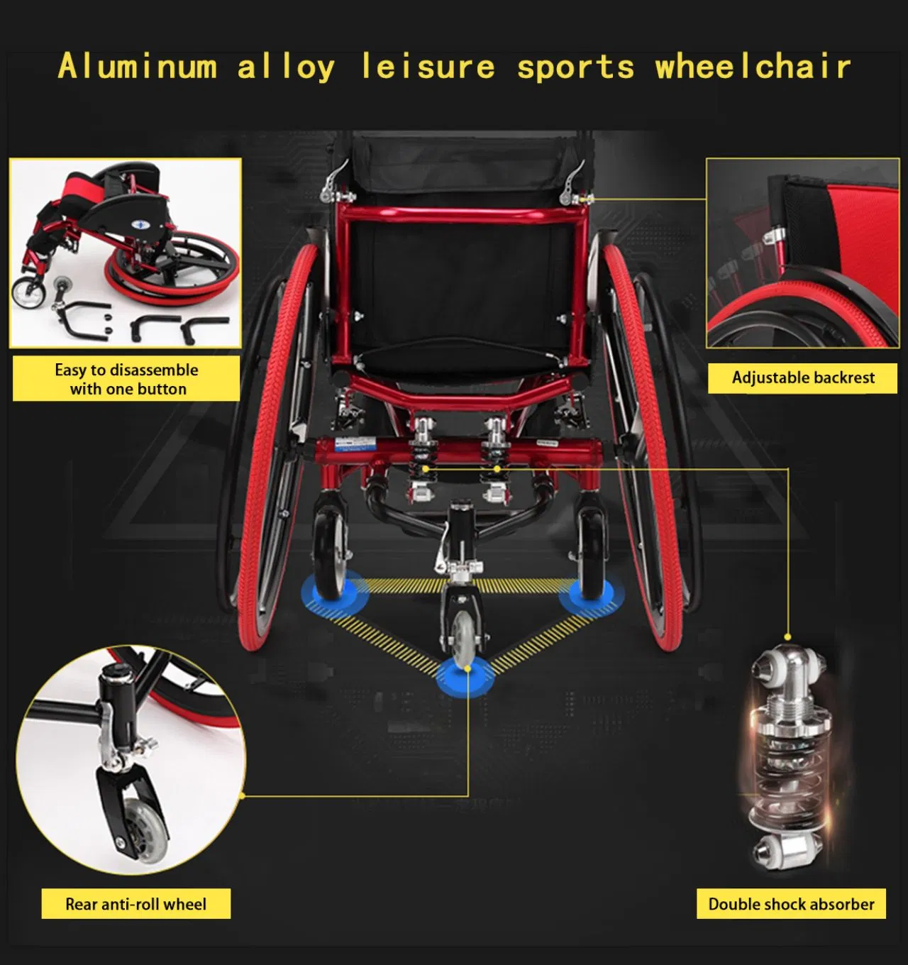 Ksm- 220 Rigid Frame Sport Wheelchair Good Quality Folding Manual Transport Wheelchair