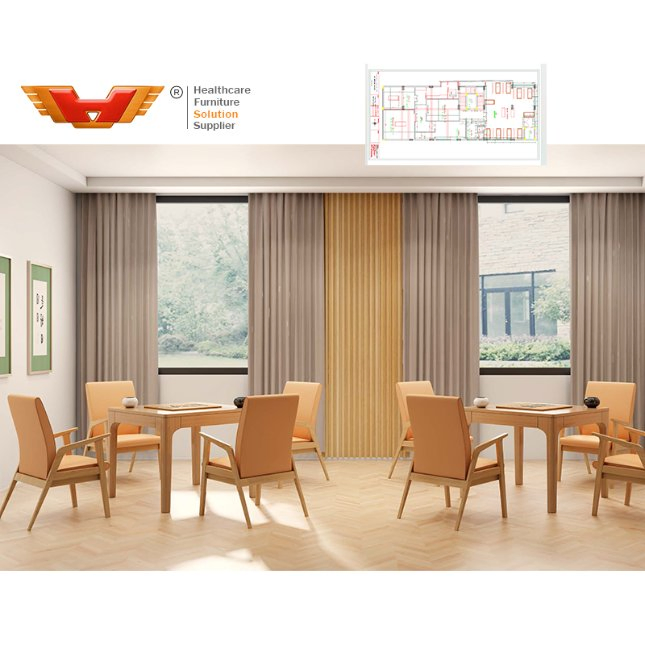 Turn Key Project Service Nursing Home Solid Wooden Restaurant Tables Furniture Set and Chairs