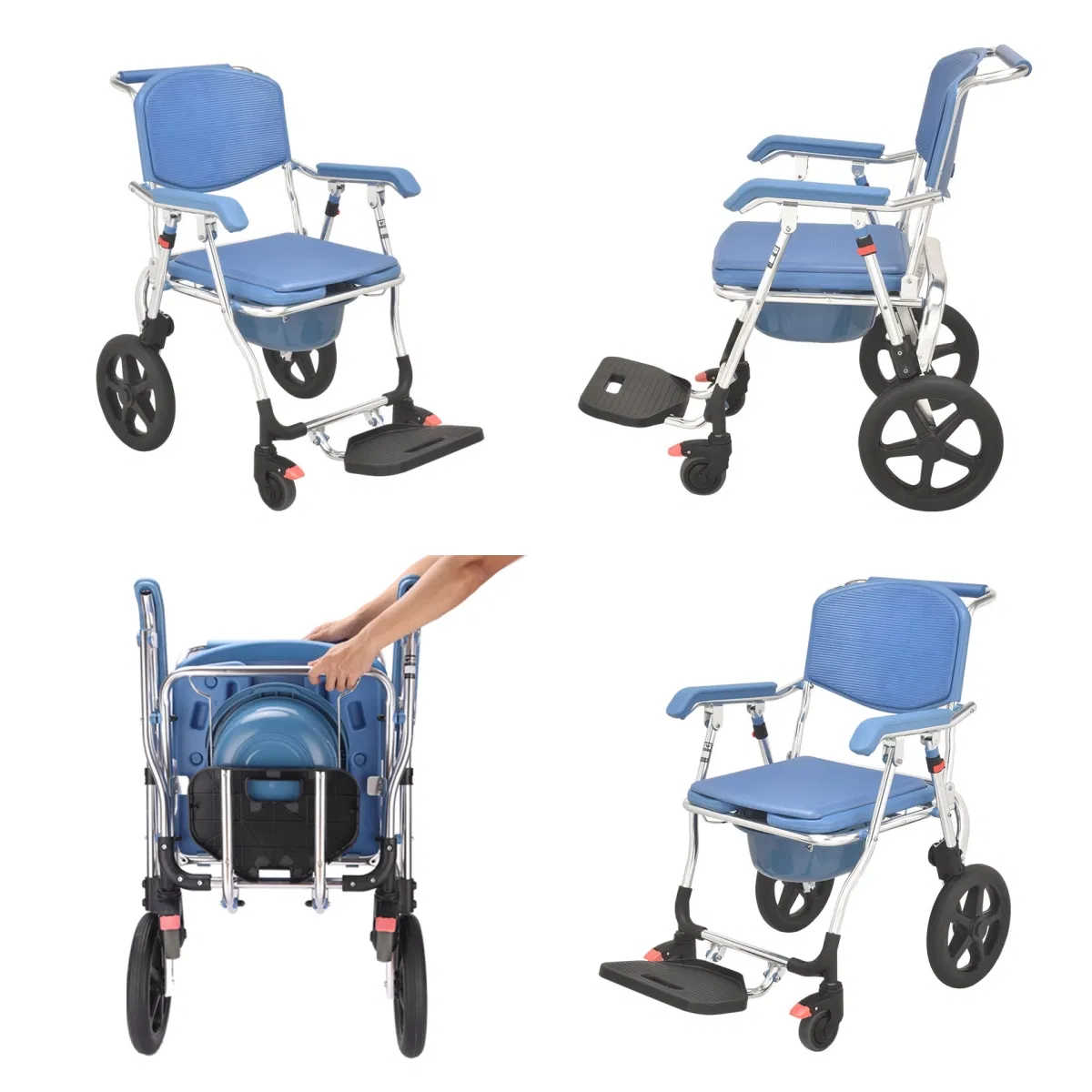 Waterproof Aluminum Lightweight Commode Manual Wheel Chair with Comfortable EVA Seat