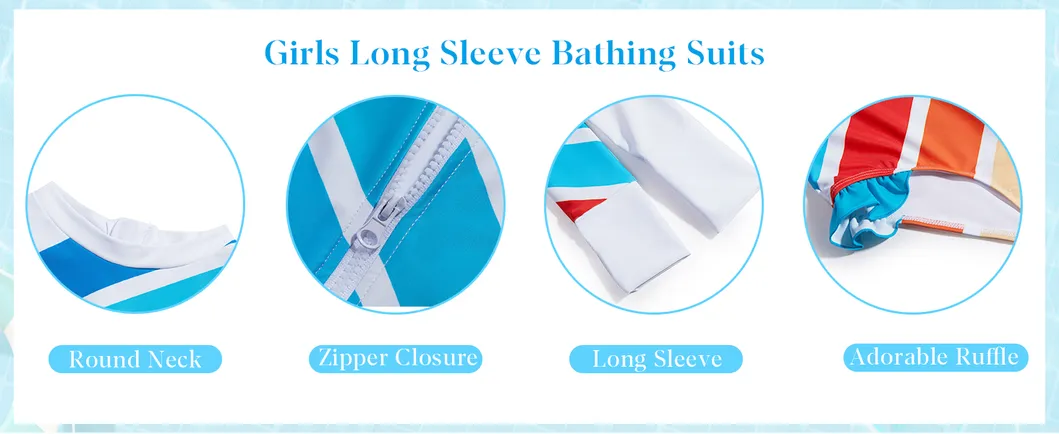 Traje de baño de manga larga con cremallera multicolor para niños Upf 50+