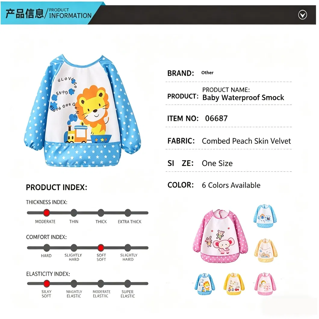 Bibs de tela con estampado de animales para bebés, baberos para niños, ropa de bebé de manga larga para la hora de la cena