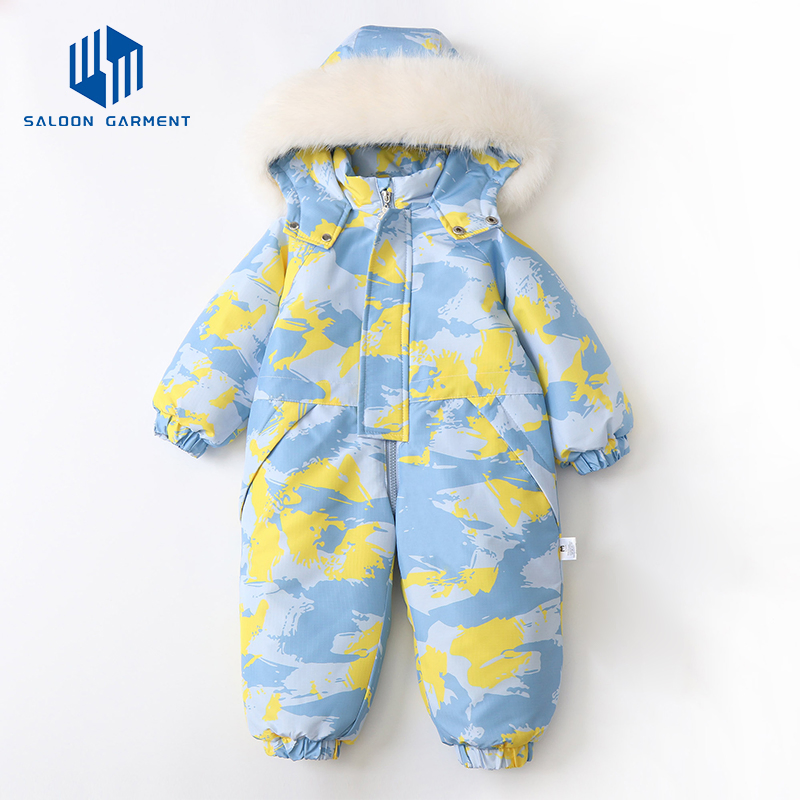 Traje de esquí personalizado para bebés, mono para niños, traje de gateo, mameluco de invierno grueso y cálido, ropa acolchada de algodón para bebés