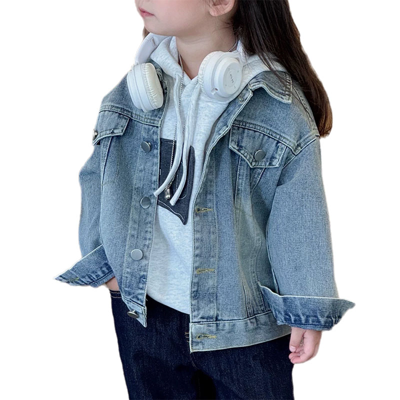 Chaqueta de mezclilla para niños de corte holgado, casual, con solapa, moda infantil