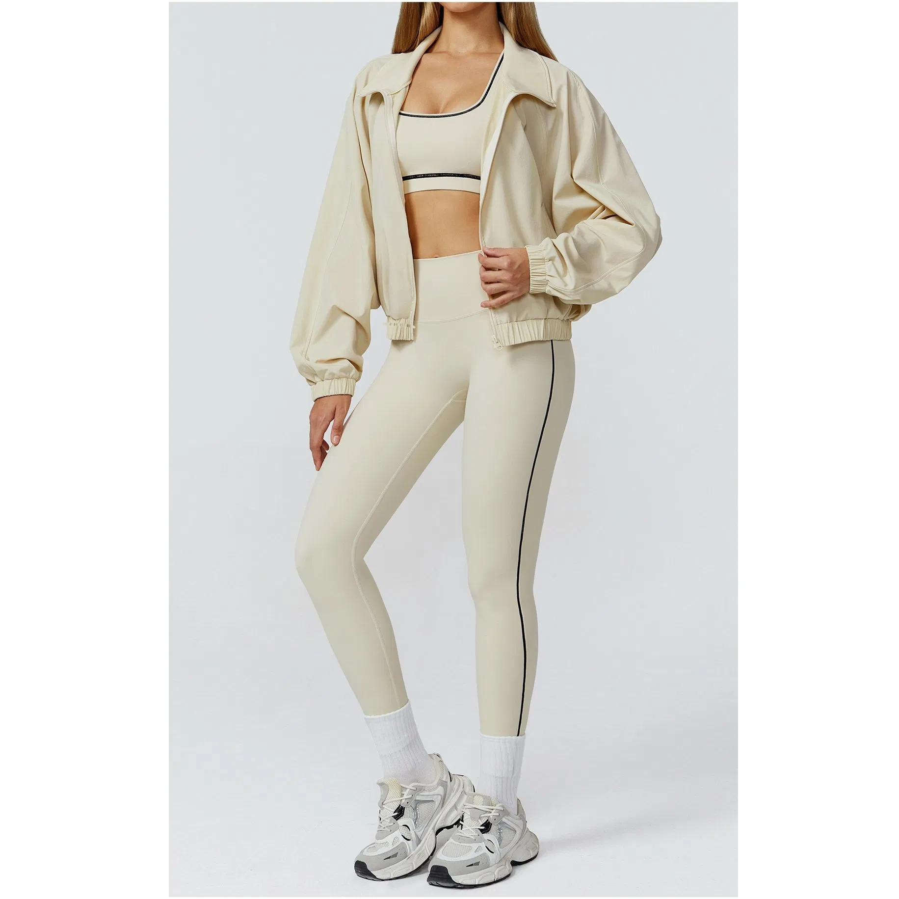 Conjunto de entrenamiento para mujeres, sujetador deportivo con detalle de malla y capris de cintura alta para jogging